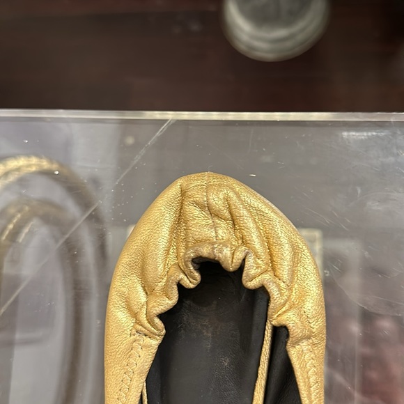 Tory Burch Reva Metallic Gold Ballet Flat With Gold Metal Double T Logo - Picture 12 of 16